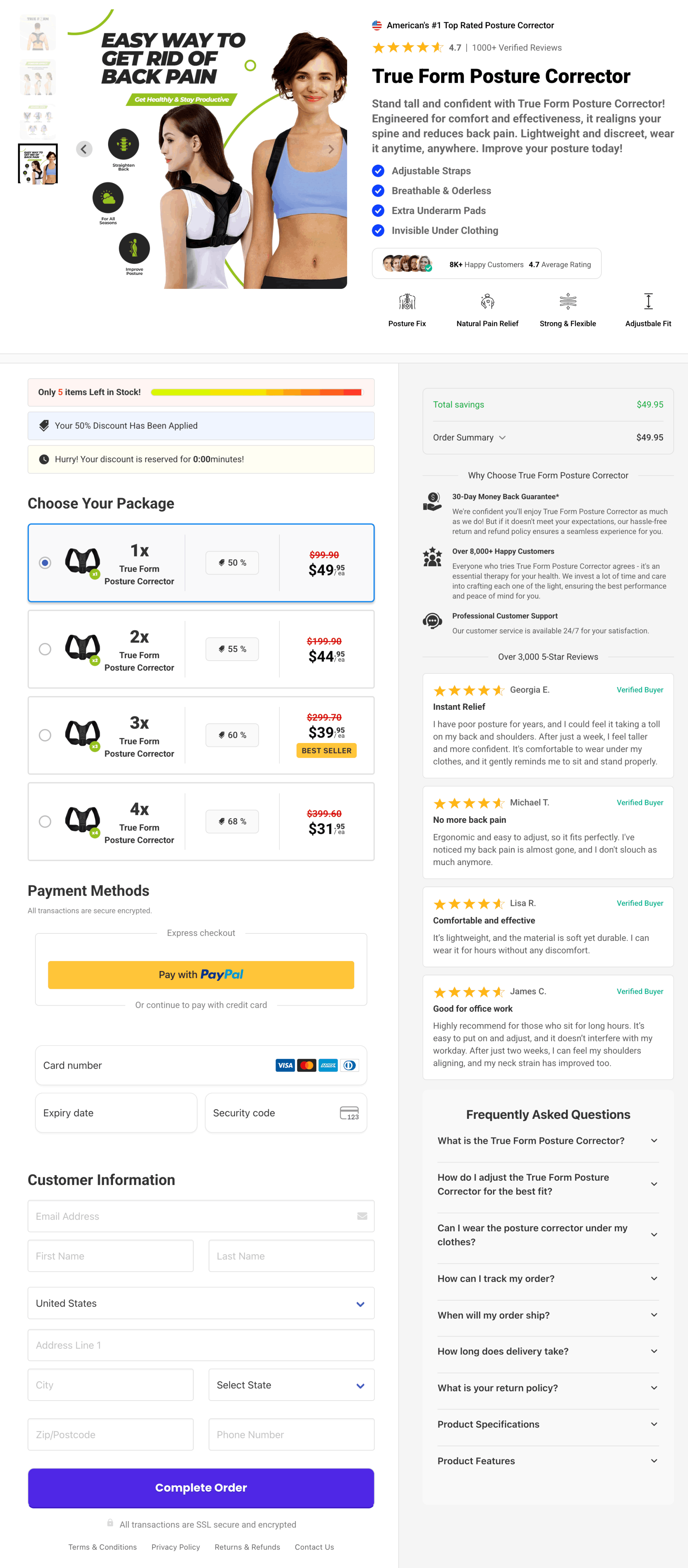 TrueFit Posture Corrector Secure checkout page